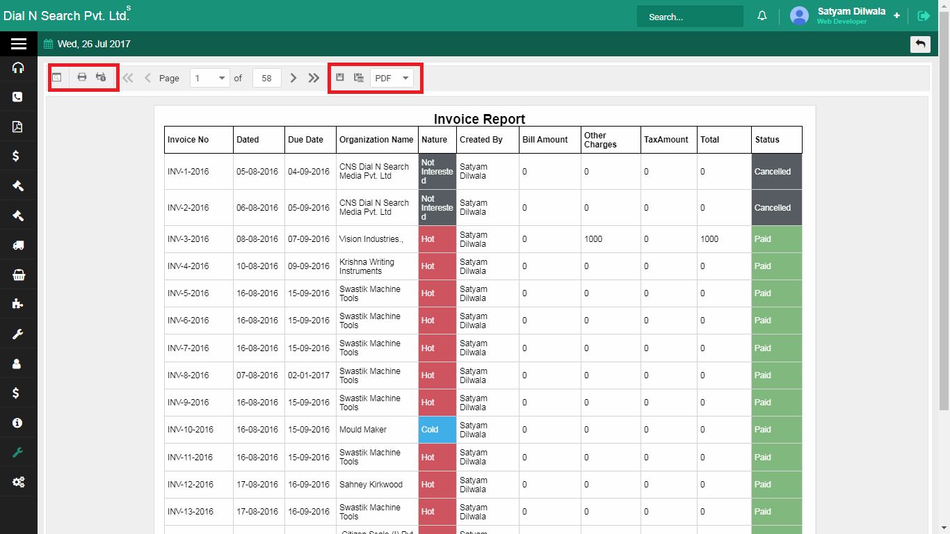 Inoice List report