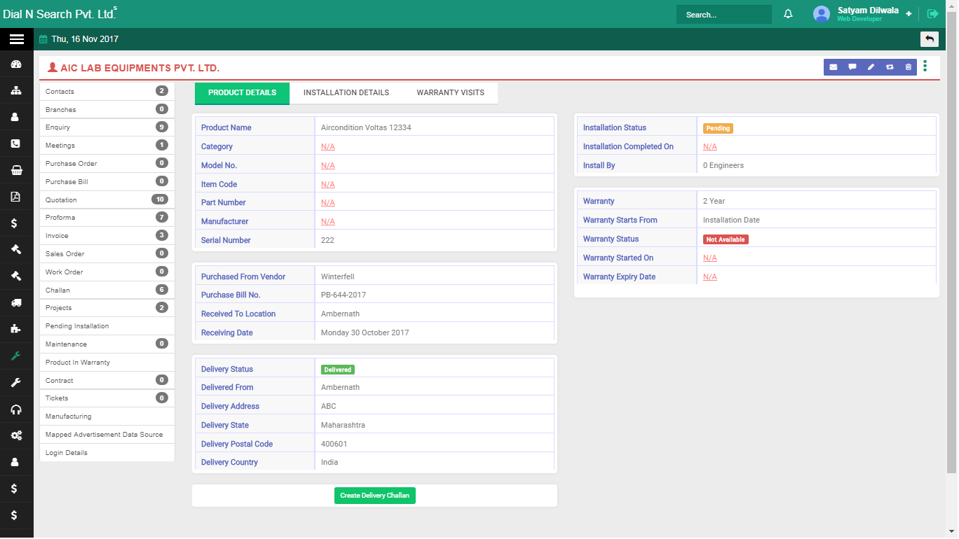 Pending installations list in Sales Funda®